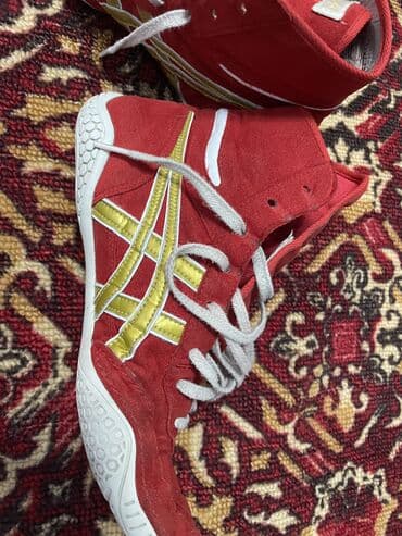 мяч для художественной: Борцовки Asics высокого голенища - Цвет: красный с белыми шнурками и — 3