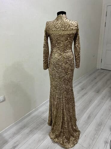 платье с пайетками большого размера: Вечернее платье, Русалка, Длинная модель, С рукавами, С пайетками, M, L — 2