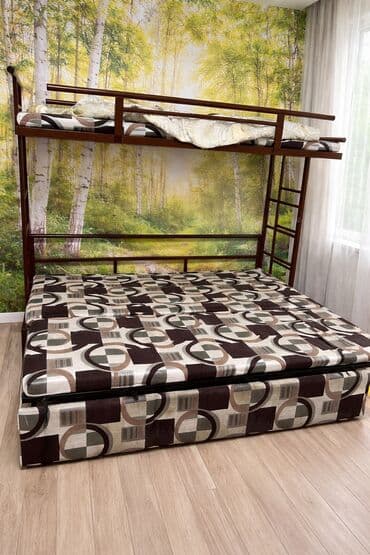 двуспальные деревянные кровати: Двухъярусная металлическая кровать с мягкими матрасами - Каркас — 3