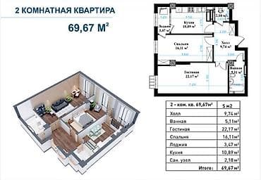 pro group: 2 комнаты, 70 м², Ипподром Элитка, 12 этаж, ПСО (под самоотделку) — 3