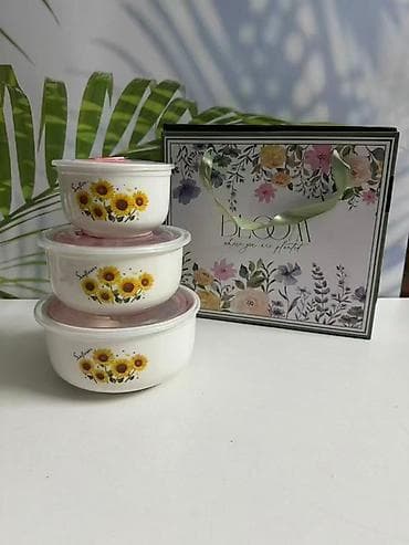 текстура минералка: Набор мисок с крышками для хранения продуктов - Комплектация: 3 миски — 3