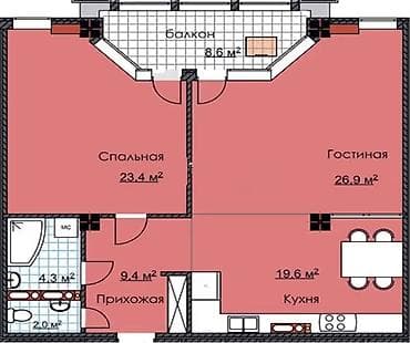 elegance stroy: 2 комнаты, 94 м², Элитка, Готовая ПСО (под самоотделку) — 3