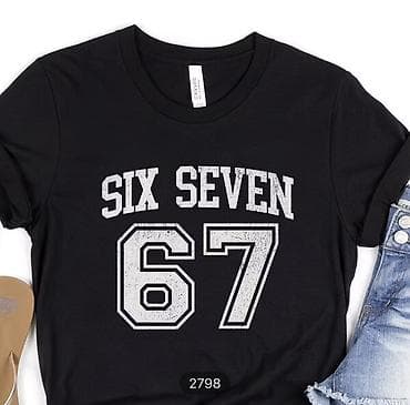 Футболки с принтом “SIX SEVEN/67” красный на рост 140-150 и черный на
