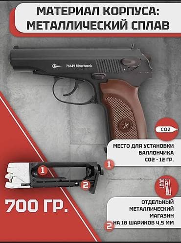 пистолет металический: Пневматический пистолет BORNER PM49 Blowback (прототип ПМ) Основное — 2