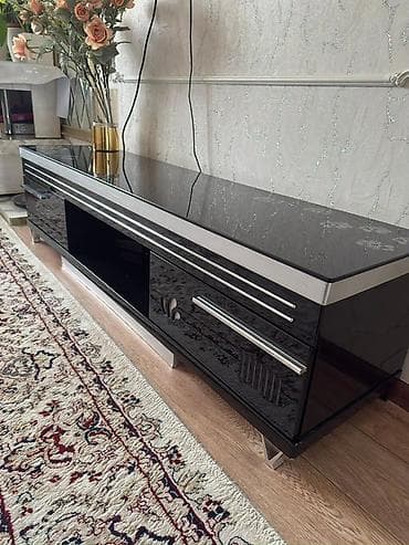 Вешалки: Тумба и подставка для телевизора, Б/у, Напольная, Стекло, Самовывоз, цвет - Черный — 3