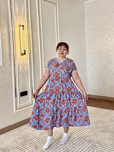 штапель: Повседневное платье, Лето, Штапель, Крестьянка, L, XL, M — 1
