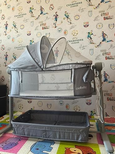 Детская приставная кроватка, Новый, С колесиками, цвет - Серый