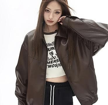 удлиненные худи: Кожаная куртка, Экокожа, Оверсайз, M, L, XL — 4