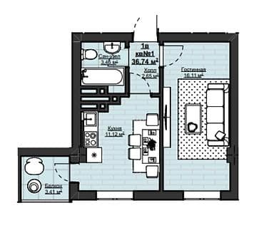 erl group: 1 комната, 37 м², Элитка, 3 этаж, Готовая ПСО (под самоотделку) — 5