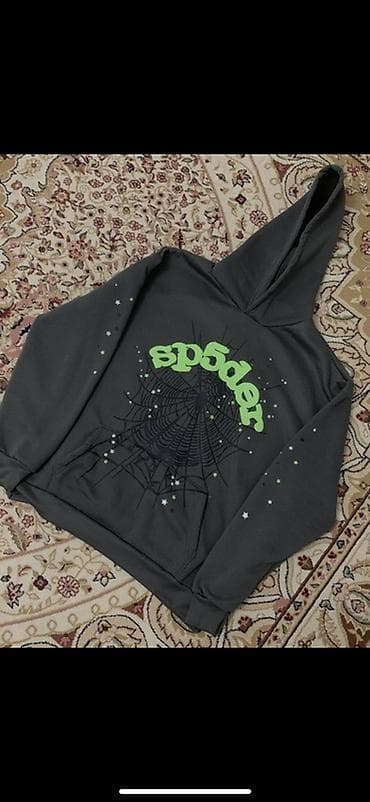 Толстовка с капюшоном Sp5der - Цвет: темно‑серый - Принт: крупный