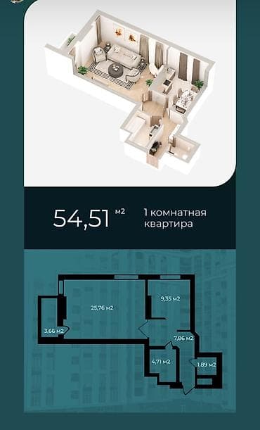 первомая: 2 комнаты, 54 м², Космос Элитка, 7 этаж, Готовая ПСО (под самоотделку) — 3