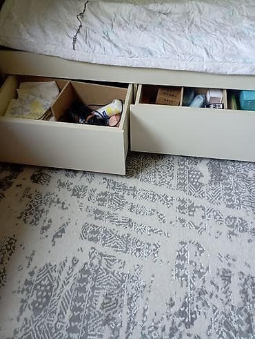 banda panda: Односпальная кровать с мягким высоким изголовьем и выдвижными ящиками — 2