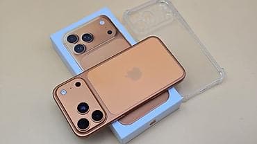 iphone osh: IPhone 17 Pro Max, Б/у, 1 ТБ, Золотой, Зарядное устройство, Защитное стекло, Чехол, 100 % — 1