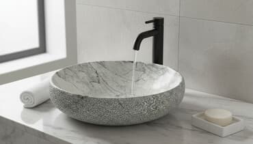 столешницы в ванную на заказ: Ванна үчүн раковина, Тегерек формасы, Материалы: Мрамор, Өлчөмү: 60 x 40 см — 1