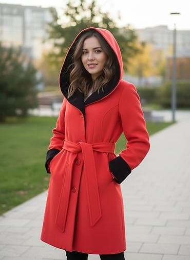 Пальто, Классика, Зима, Кашемир, По колено, С капюшоном, С поясом, С утеплителем, L