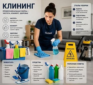 Клининг кызматтары: Бөлмөлөрдү тазалоо, | Жалпы тазалоо, Оңдоо иштеринен кийин тазалоо, Жумасына бир жыйнап тазалоо, | Офистер, Батирлер, Үйлөр — 5