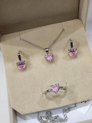 свадебное платье для высокой невесты: Серебряный Набор + Цепочка Сердечка Серебро 925 пробы Размеры — 2