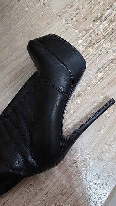 Айымдардын бут кийими: Высокие женские сапоги на шпильке - Цвет: черный - Материал верха — 2