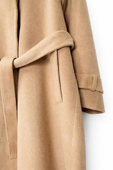 бежевое пальто женское: Пальто, Классика, Осень-весна, По колено, Двубортная модель, L — 3