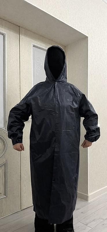 Дождевик-плащ с капюшоном, удлинённый, чёрный. - Материал