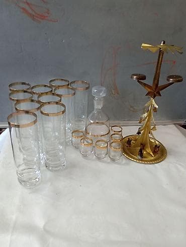 набор шашлыка: Набор винтажной сервировки и декора из стекла с золотистым декором — 2