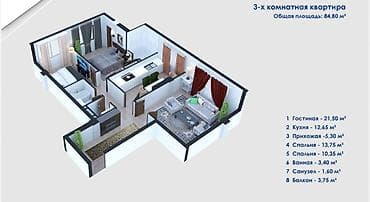 стро: Построен, Элитка, 1 комната, 84 м² — 7