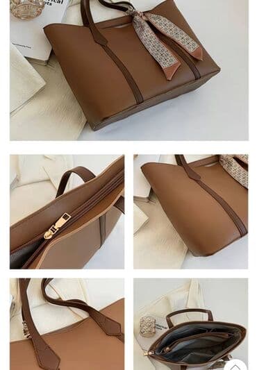 Женская сумка-тоут, коричневая - Материал: гладкая экокожа с матовым