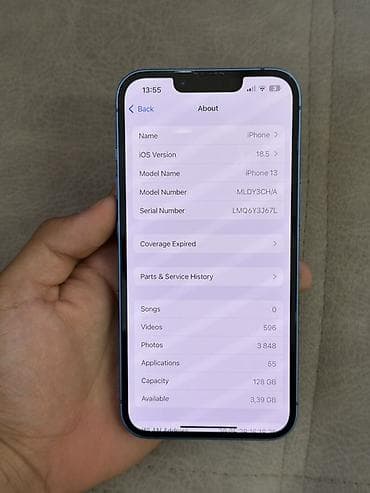 iphone 11: IPhone 13, Б/у, 128 ГБ, Синий, Зарядное устройство, Чехол, Коробка, 100 % — 7