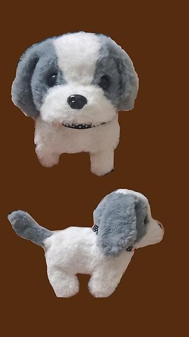 toy: Мягкая игрушка «Щенок» - Плюшевый щенок бело‑серого цвета с черным — 1