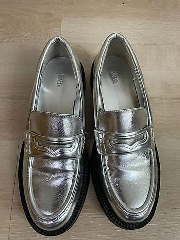 Мокасины и лоферы: Лоферы ZARA, женские. - Цвет: металлик (серебристый). - Модель — 2