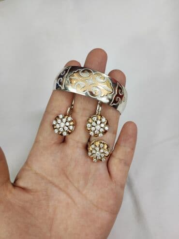 набор пандора: Серебряный Комплект+ Билерик, Браслет Серебро + золото 925/ пробы Цена — 3