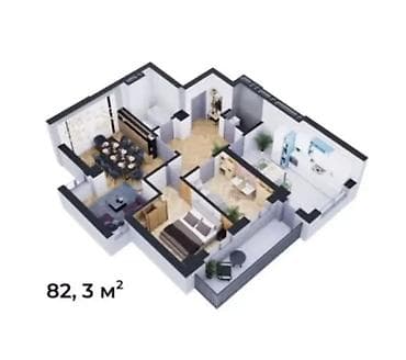 3 к: 3 комнаты, 82 м², Элитка, 12 этаж, Готовая ПСО (под самоотделку) — 2