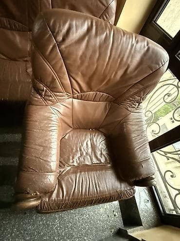 кожанный кресло: Комплект мягкой мебели, цвет - Коричневый — 6