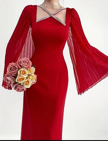 вечер: Вечернее платье, Классическое, Длинная модель, Шифон, С рукавами, Стразы, 3XL — 3