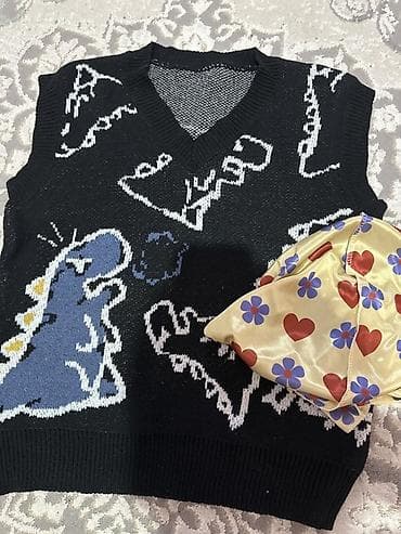 Личные вещи: Вязаный жилет без рукавов с динозаврами - Цвет: черный с контрастным — 3