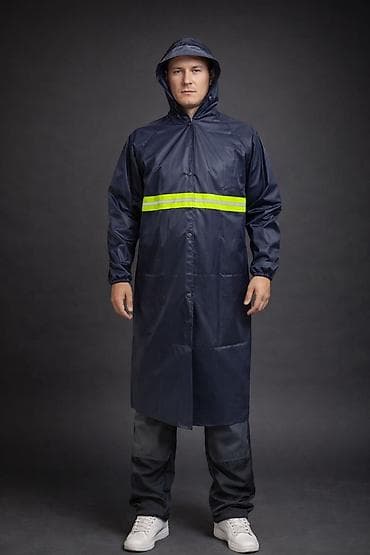 куртка спортивный: Дождевик-плащ с капюшоном, удлинённый, чёрный. - Материал — 3