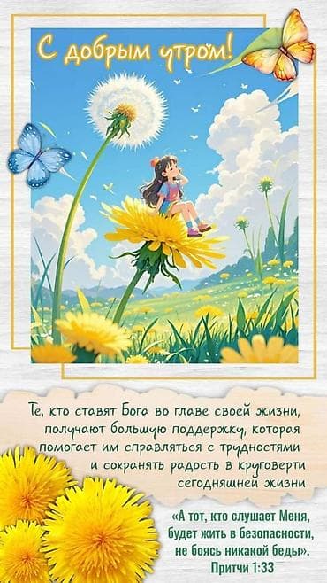 Үй жана бакча: Открытка «С добрым утром!» с вдохновляющей христианской цитатой - — 1