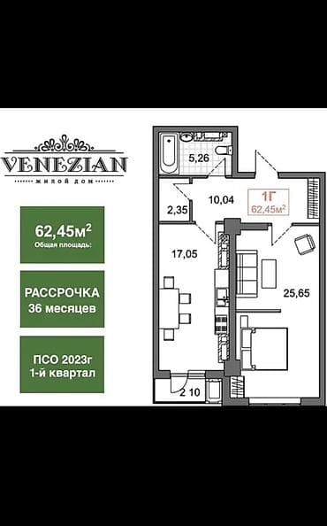 Недвижимость: 1 комната, 62 м², Элитка, 10 этаж, ПСО (под самоотделку) — 2