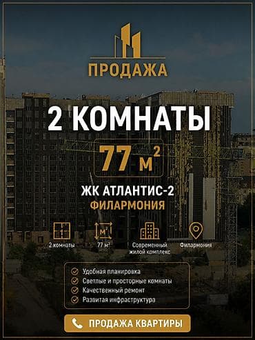 атлантис: 2 комнаты, 77 м², Элитка, Филармония Элитка, 5 этаж, ПСО (под самоотделку) — 1