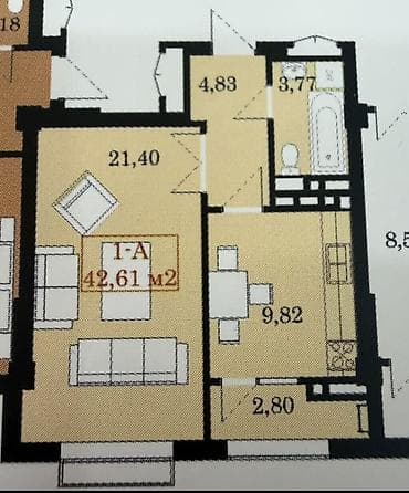 1 комната, 42 м², Элитка, 10 этаж, Готовая ПСО (под самоотделку)