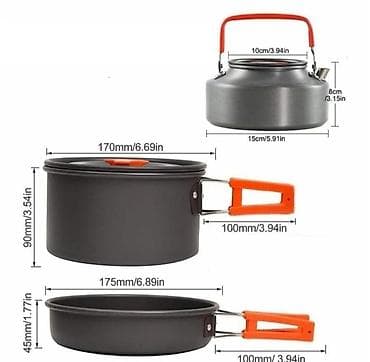 кухонные набор: ПОСУДА ДЛЯ КЕМПИНГА НА 4-5 ПЕРСОН, 12 ПРЕДМЕТОВ (КАЗАНКИ, СКОВОРОДКА — 4