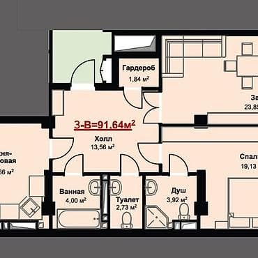кв манас: 3 комнаты, 92 м², Кок-Жар ж/м Элитка, 4 этаж, ПСО (под самоотделку) — 8