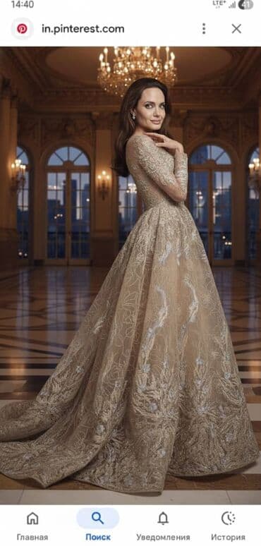 вечернее платье в пол с кружевами: Вечернее/свадебное платье в пол цвета шампань с богатой вышивкой и — 2