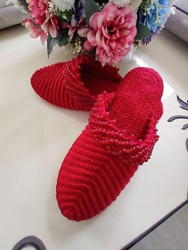 red centr: Домашние тапочки, 38.5, Новый, цвет - Красный, Самовывоз — 1