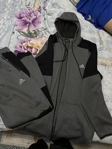 tech flis: Мужской спортивный костюм adidas (толстовка + брюки), цвет серый с — 1
