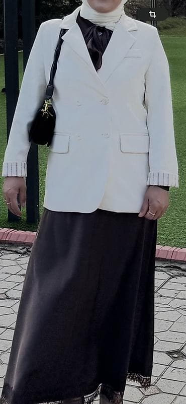 Белый женский двубортный пиджак JINGYI. - Цвет: молочный/айвори -