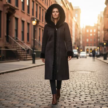 Спецодежда: Дубленка, Классическая модель, Турция, По колено, С капюшоном, S — 1