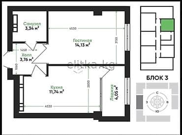Квартиры: 1 комната, 37 м², Аламедин-1 мкр Элитка, 6 этаж, Евроремонт — 10