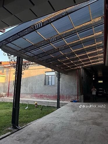 зонт уличный: Навес, Другая форма, Металл, Поликарбонат, Установка — 3