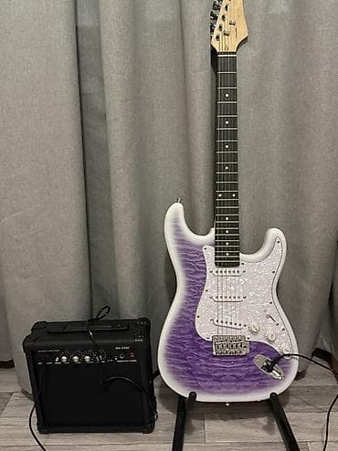 гитара классический: Электрогитара типа Stratocaster с фигурным топом «квилт» (фиолетовый — 1